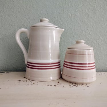 Cote Table Ceramic Sugar Container and Large Creamer Hand Painted French Pottery 