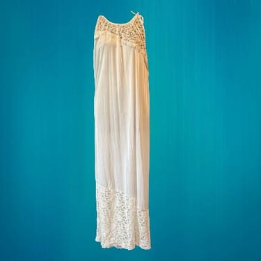 vintage lace nightgown off white nylon sissy goddess gown 2X 