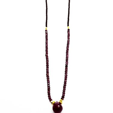 Brown Seed, Garnet, Gold Vermeil and Ruby Beads with Gold Fill Clasp Necklace