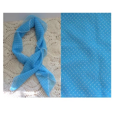 Vintage Blue Polka Dot Print Scarf - Polyester Square Transparent See Through Pastel Dotted 