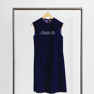 Blue Velvet Dress With Rhinestone Detail