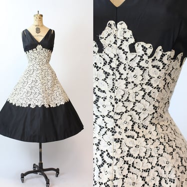 1950s LACE APPLIQUE rhinestone cutout dress medium | new fall winter 