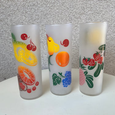 Vintage Federal Tall Tumbler Glasses Tom Collins Frosted Fruit Set 3 