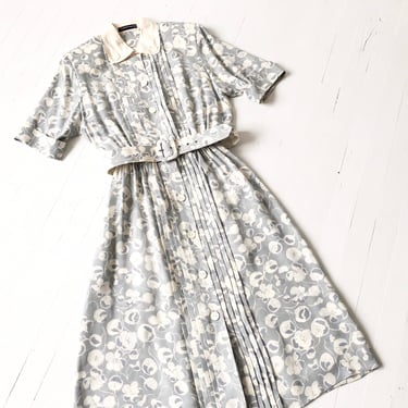 1980s Louis Féraud Pleated Floral Dress 