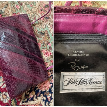 Vintage ‘80s Saks Fifth Avenue snakeskin shoulder bag, convertible clutch | genuine leather handbag, Christmas gift for her 