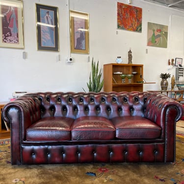 Vintage Oxblood Tufted Leather Chesterfield Sofa