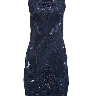 Rachel Gilbert - Navy Sequin & Beaded Sleeveless Dress Sz S