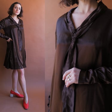 Vintage 20s Chocolate Brown Drop Waist Dress/ Medium 