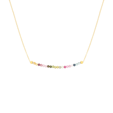 Watermelon Tourmaline Centre Gemstone Necklace - 18k Gold + Watermelon Tourmaline- 16"