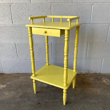 Vintage Yellow Wood Side Table / Plant Stand