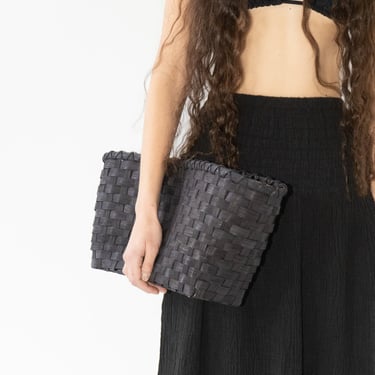 Medium Crescent Clutch Bag in Black