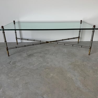 Hollywood Regency Fraux - Bamboo Glass Top Rectangular Coffee Table 