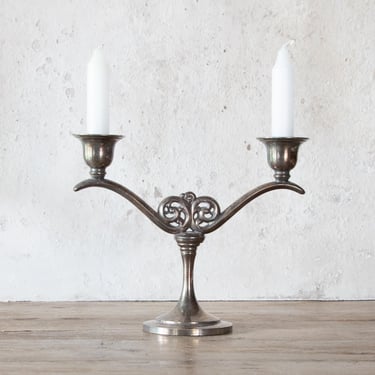 Double Arm Silver Plated Candelabra, Vintage Two Branch Candleholder 