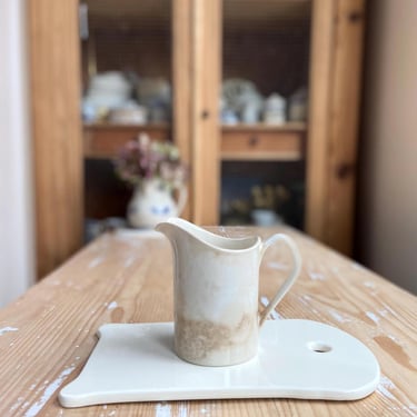 Beautiful vintage English tea stained ironstone pitcher, creamer 