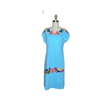 Vintage Swimsuit Coverup Turquoise Blue Embroidered Fish 