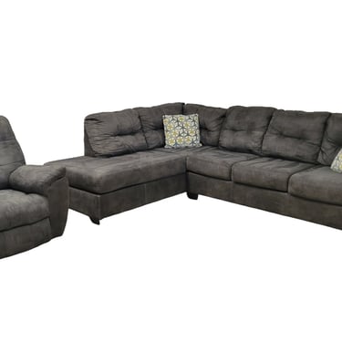 Gray Ashley Microfiber Sectional and Recliner Chair Set