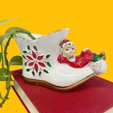 Vintage Napcoware Christmas Boot Planter Retro 1950s Mid Century Modern + X-6924 + Ceramic + Hand Painted + Merry Xmas + Holiday Home Decor 