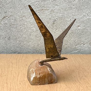 Jere Brass Bird in Flight Pink Granite 1968 Signed 