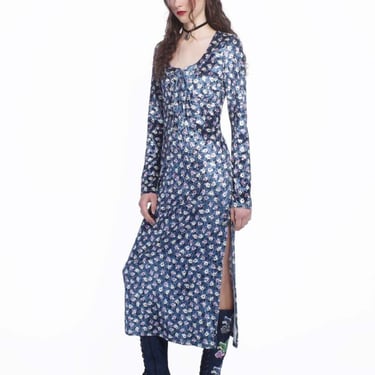 Anna Sui Posie Stretch Velvet Long Dress - Cornflower Multi