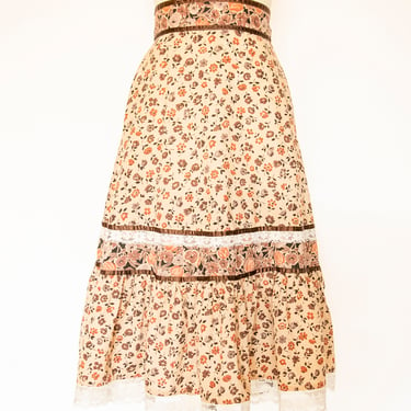 1970s Skirt Floral Cotton Peasant M 
