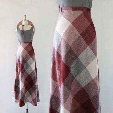 wool library maxi skirt - 29 - vintage 70s 80s womens plaid check long floor length a line academia collegiate skirt 