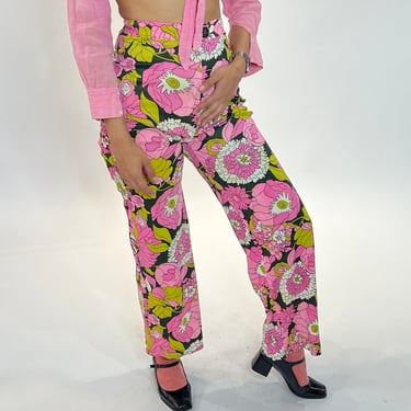 60s 70s Pink Psychedelic Floral Pants