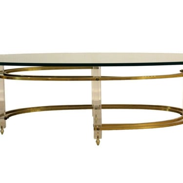 Mid Century Regency Surfboard Glass, Lucite, and Brass Coffee Table 1970s 