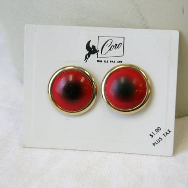 1950s NOS Coro Red and Black Circle Clip Earrings 
