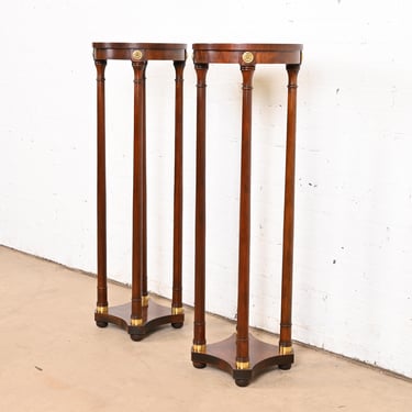 Baker Furniture Regency Mahogany and Brass Pedestal Plant Stands, Pair