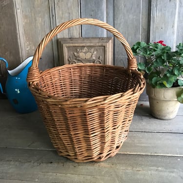 French Round Market Basket, Harvest, Shopping, Garden, Carry Handle, Farm Table, French Farmhouse 