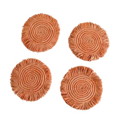 Woven Fringed Coasters | Peach | Set of 4