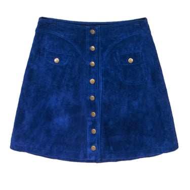 By Anthropologie - Cobalt Blue Suede Button Front Mini Skirt Sz 2