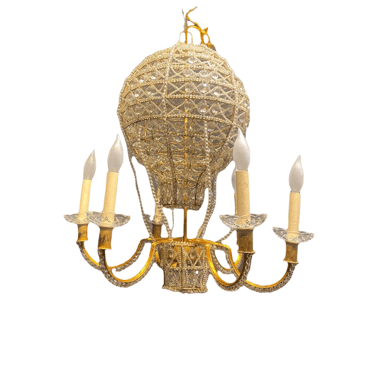 French Crystal Beaded Balloon Chandelier, Circa 1930s