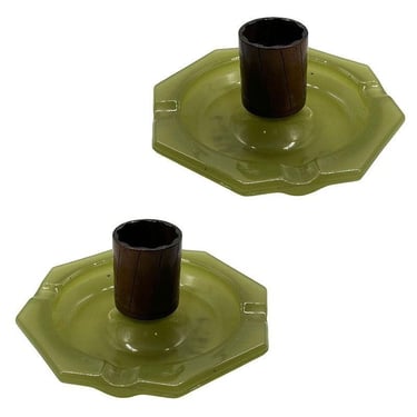 Art Deco Agate & Copper Match Holder Ashtray, Pair 