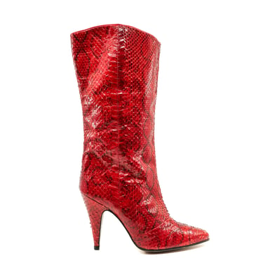 Red Snakeskin Heeled Boots