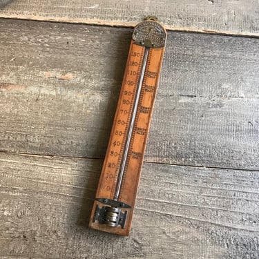 French Wood Thermometer, Brass Label Plate, Made in England, French Farmhouse 