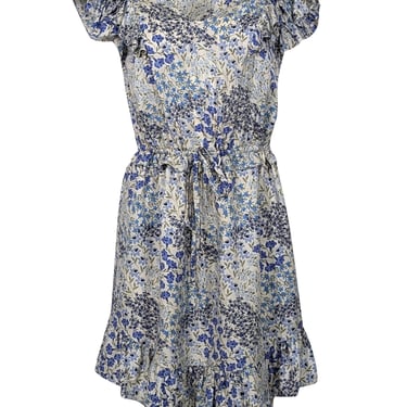 Rebecca Taylor - Ivory, Blue, & Green Floral Print Silk Dress Sz 8