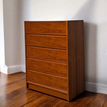 Mid Century Dresser, Five Drawers, MCM, Bedroom, Tallboy, Teak, Made in Denmark, c. 1960s Highboy, Danish Modern 