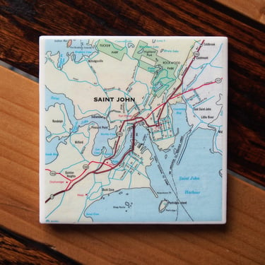 1975 Saint John New Brunswick Canada Map Coaster. Vintage Map. Canadian Décor. Saint John Map. Bay of Fundy. Atlantic Canada. Travel Gift. 