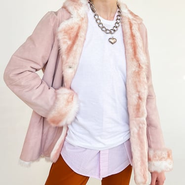 Baby Pink Suede Faux Fur Jacket (L)