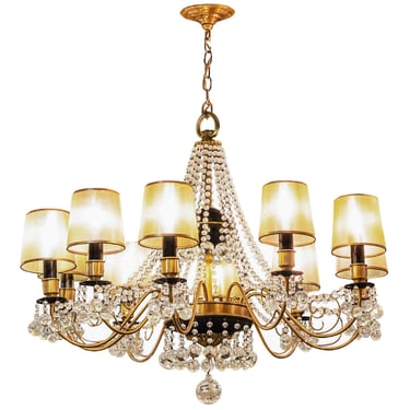 Tommi Parzinger Attributed Elegant 10 Arm Chandelier with Crystals 1950s