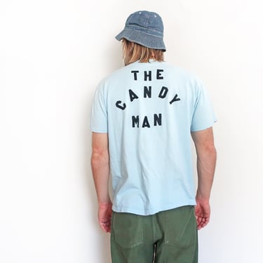 70s t shirt / felt letter shirt / 1970s The Candy Man felt letter Stedman Hi Cru cotton t shirt XL 