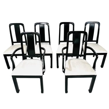 #1305 Set of 6 Black Lacquered Dining Chairs