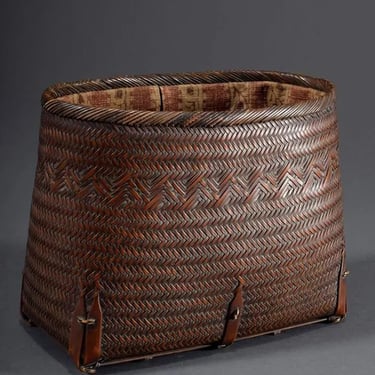 Early Japanese Hand Basket with Brocade Interior by Suzuki Gengensai