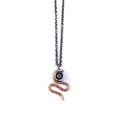 Serpent Necklace - 14k Gold, Sterling Silver + Black Spinel