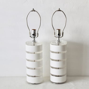 Vintage Optique Lucite Disc Glam Mid-Century Modern Table Lamps-a pair 