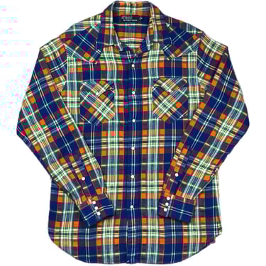 Vintage 80s/90s Polo by Ralph Lauren Country Pearl Snap Western Style Long Sleeve Button Down Flannel Shirt Size Medium/Large 