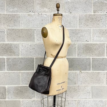 Black Leather Bucket Bag 90s Minimalist Drawstring Shoulder 