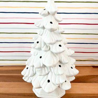 Vintage White Ceramic Christmas Tree (Needs Bulbs). Vintage Christmas Table Decor. 