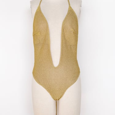 1970s Bathing Suit One Piece Gold Lamé S 